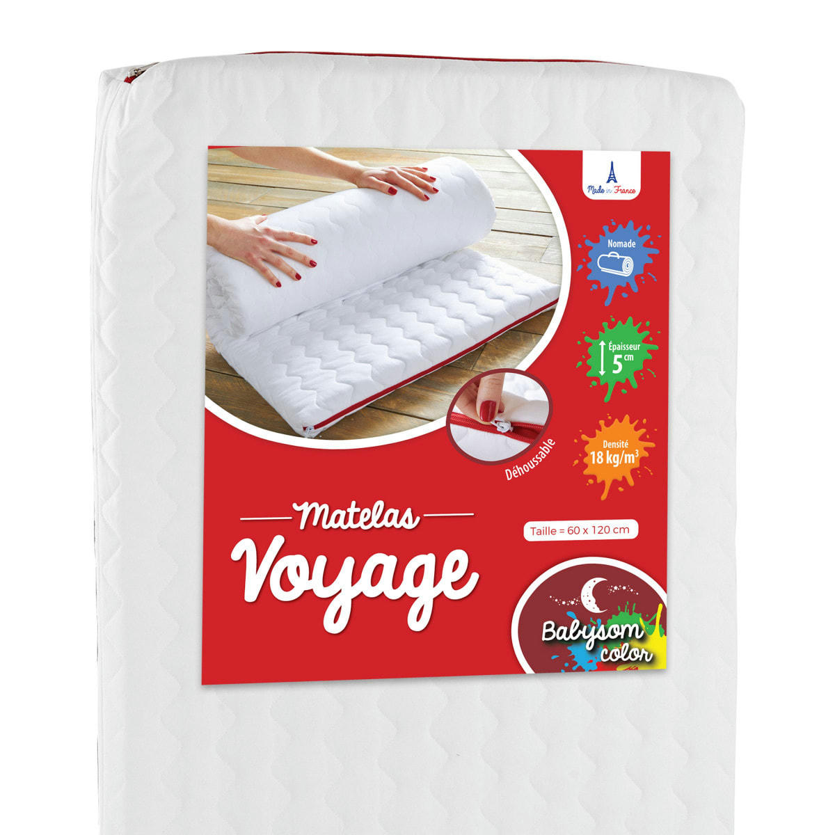 VOYAGE - Matelas bébé roulé déhoussable 60x120x5