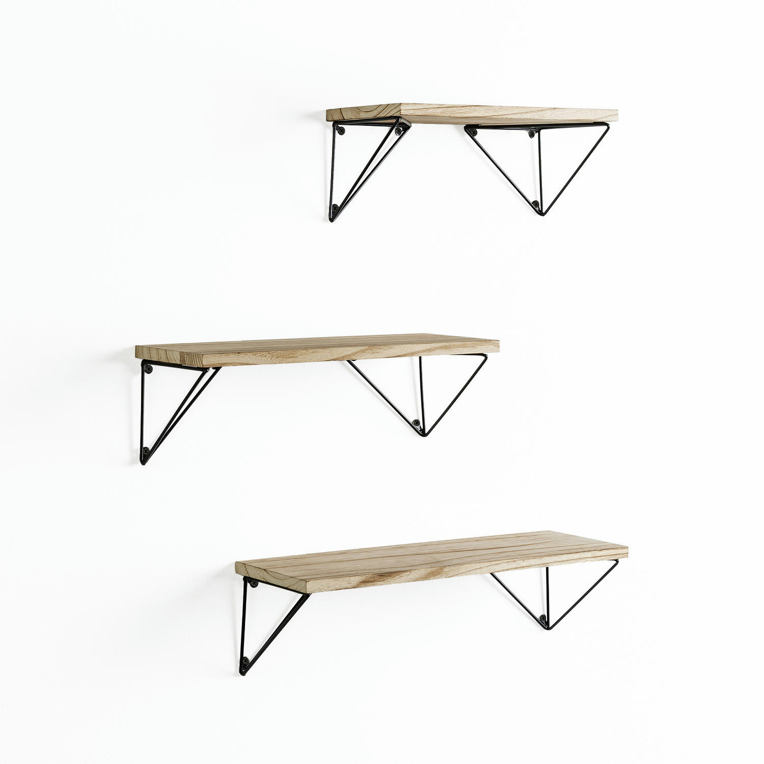 AMARO - Set de 3 étagères murales métal noir et bois paulownia