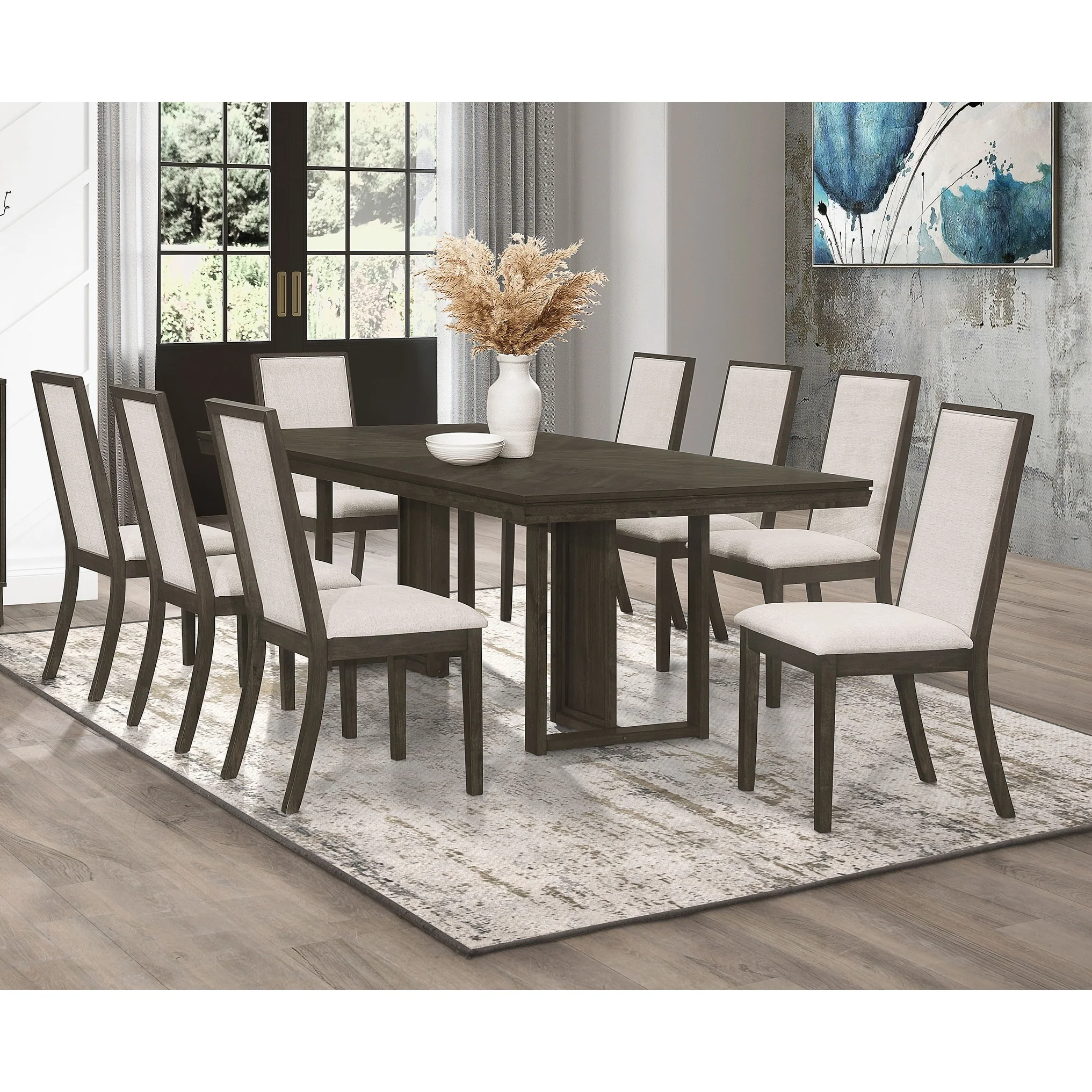Kelly Beige and Dark Grey Rectangular Dining Table Set