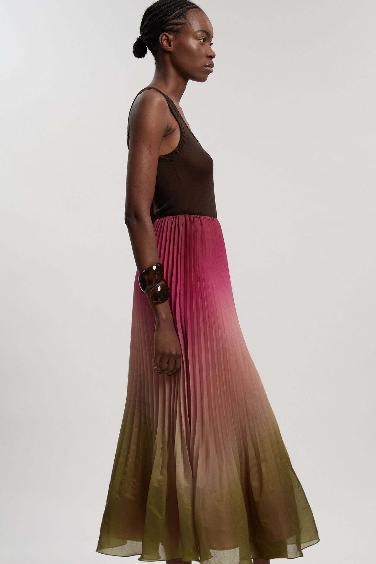 KarenMillen Pleated Slub Organdie Woven Maxi Skirt