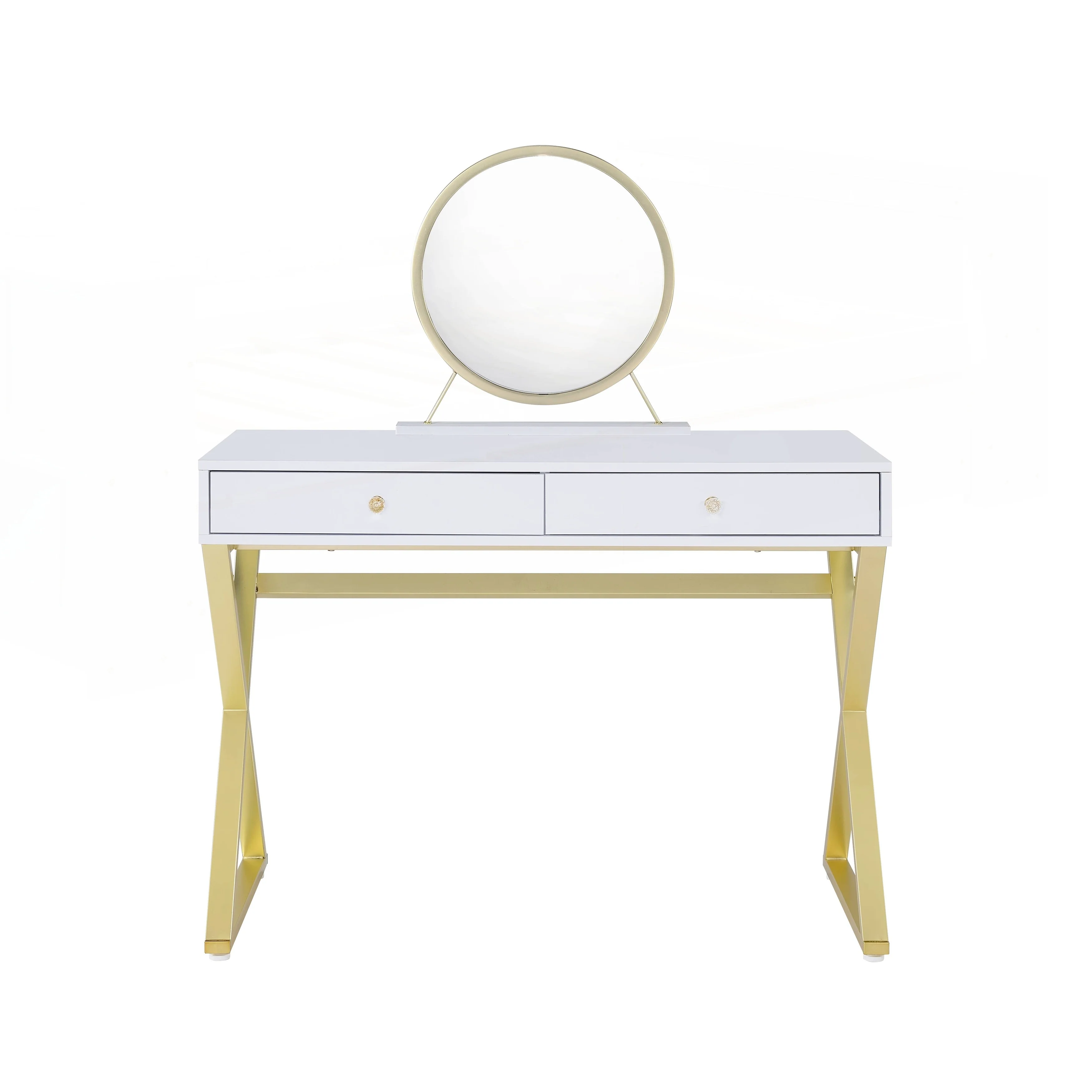 Coleen White & Gold Finish Vanity Desk