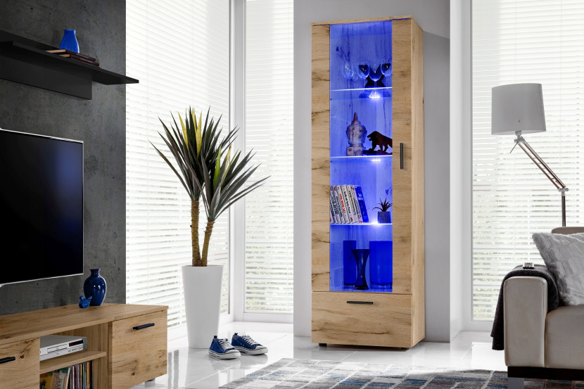 Witryna Szklana Regał Salon Dąb Wotan z Półkami LED 192x60