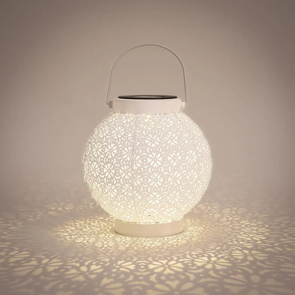 Anna's Collection Solar lantaarn - wit - metaal - D18 x H19 cm