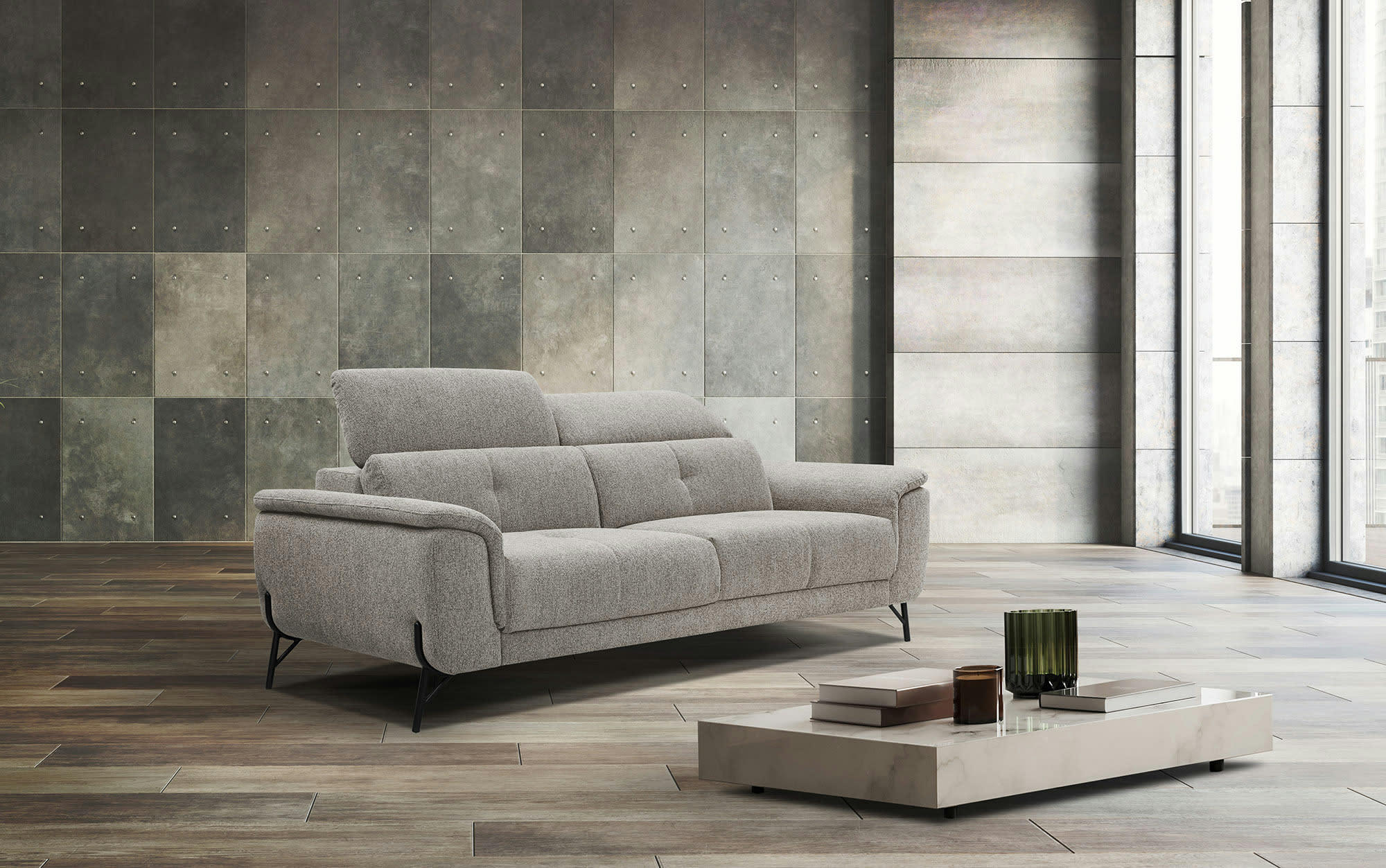 AVENA - Canapé droit 3 places XXL tissu taupe