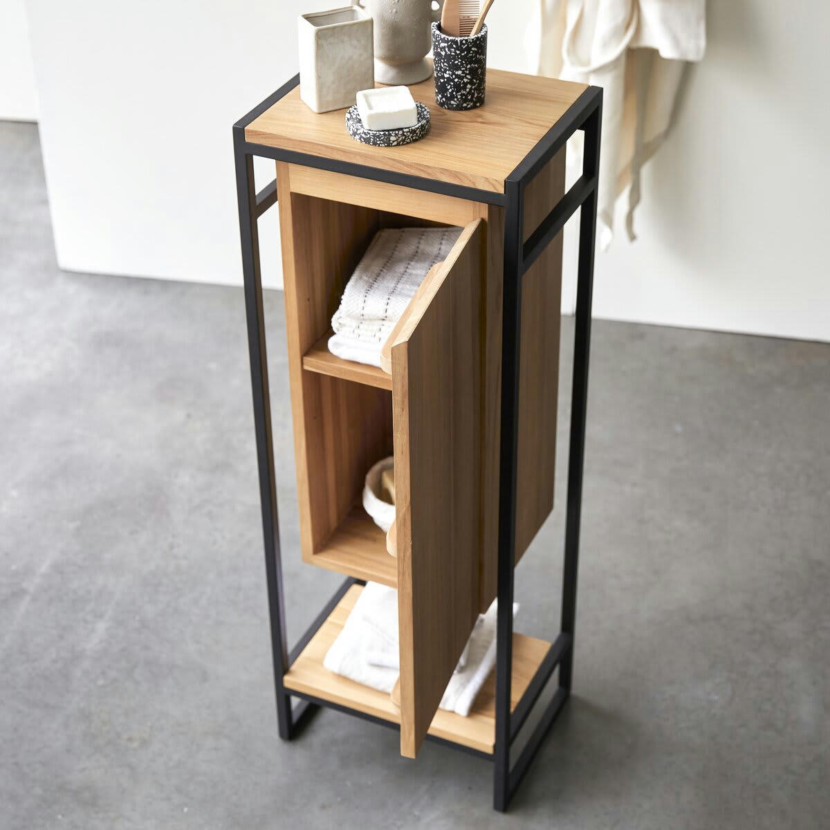 MICHAL - Elément bas en teck massif et métal