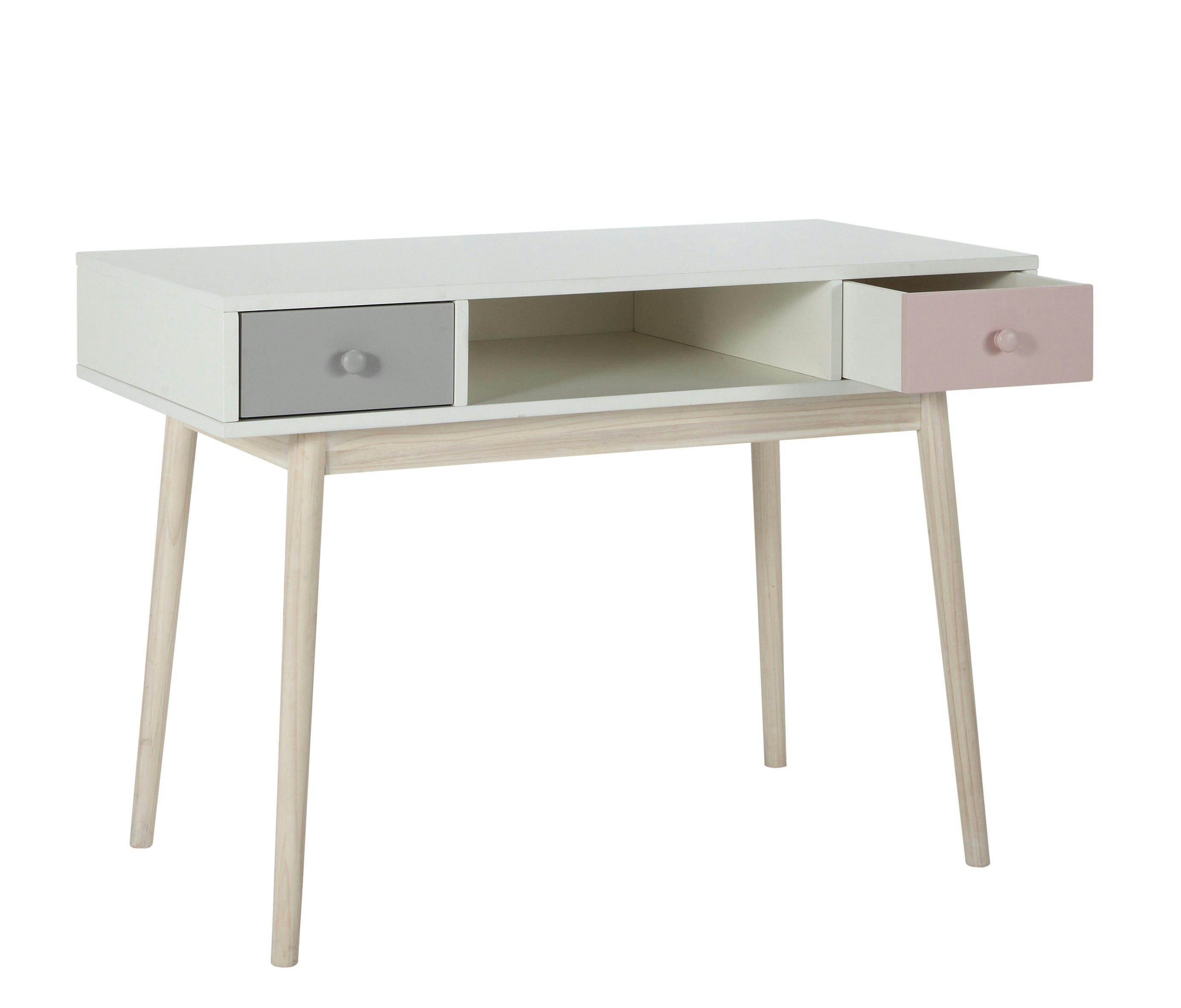 Blush - Bureau vintage blanc 2 tiroirs gris et rose