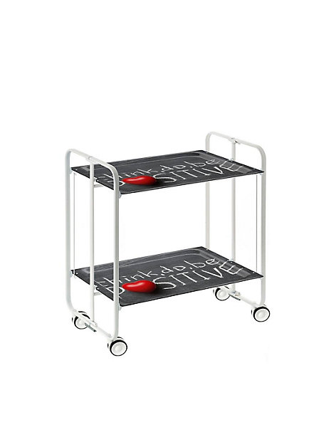 Desserte pliante BAUHAUS avec roulettes, Structure blanche, 2 niveaux, 4 positions