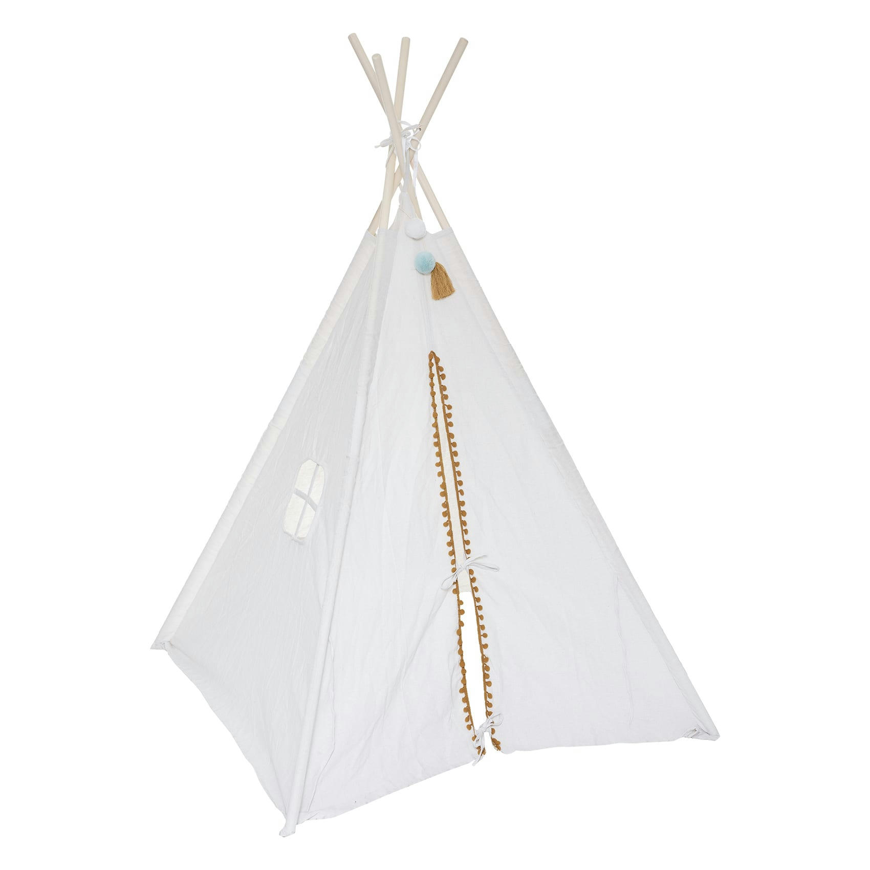 - Tipi enfant à pompons ronds beige 120x120x160