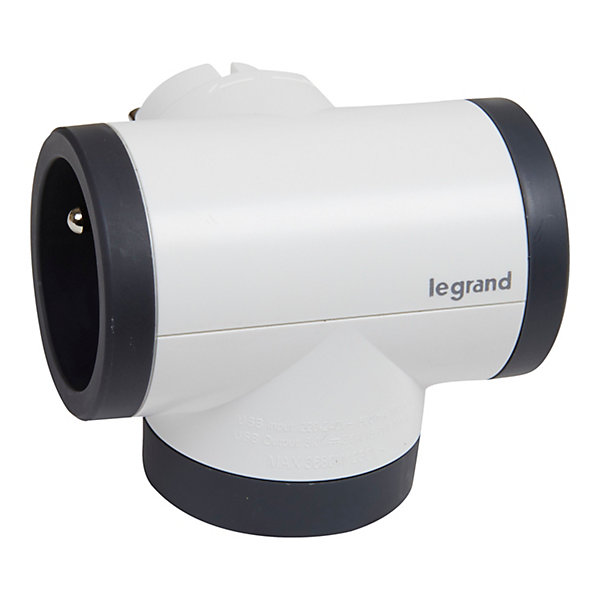 Multiprise 2 prises   1 x USB-A   1 x USB-C rotative Legrand blanc et gris