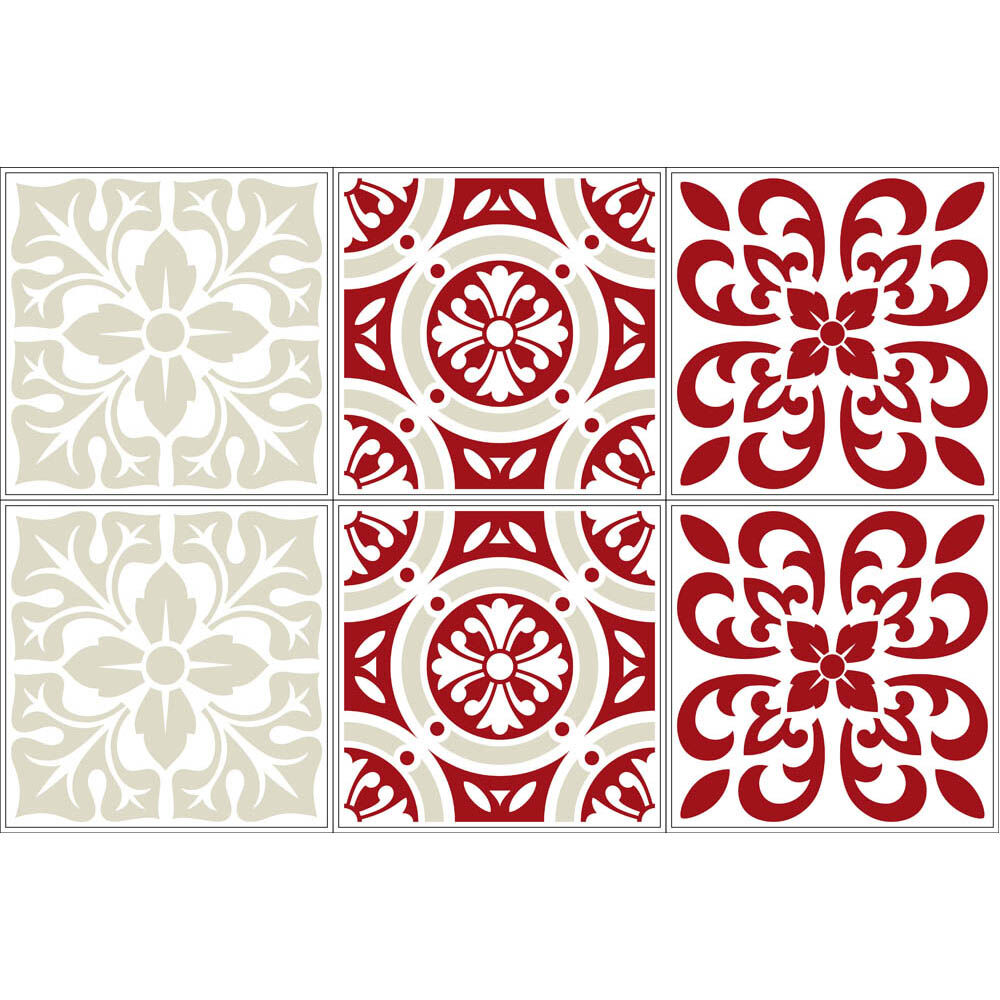 Sticker imitation carreau de ciment 10x10 cm rouge x6