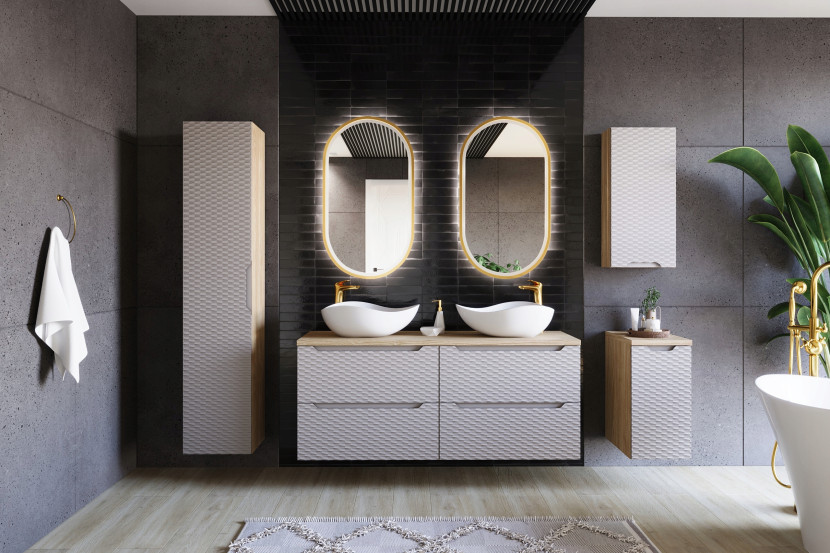 Szafka pod Umywalkę 80 cm BEŻ Wisząca FRONTY 3D OCEAN BEIGE