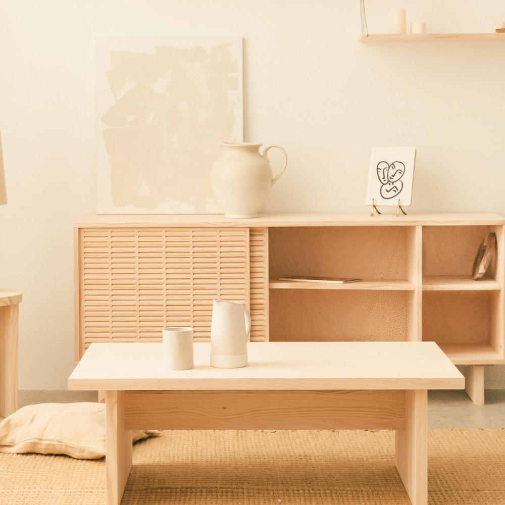 BINIBECA - Table basse rectangulaire en bois massif naturel - 100 cm