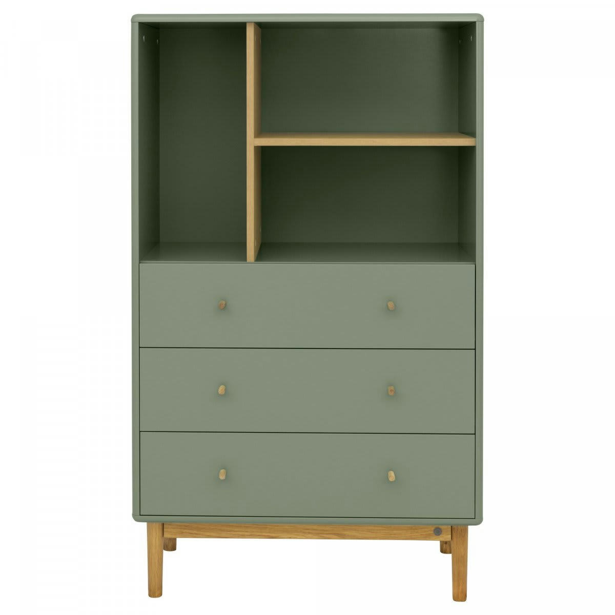 MARCEAU - Buffet haut en bois avec étagères et tiroirs vert