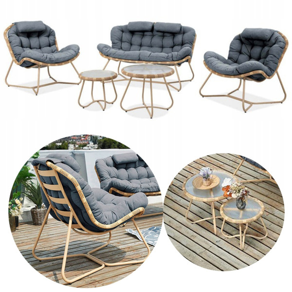 Zestaw Mebli Ogrodowych Wypoczynkowych RODOS Stolik Sofa Fotel na Taras