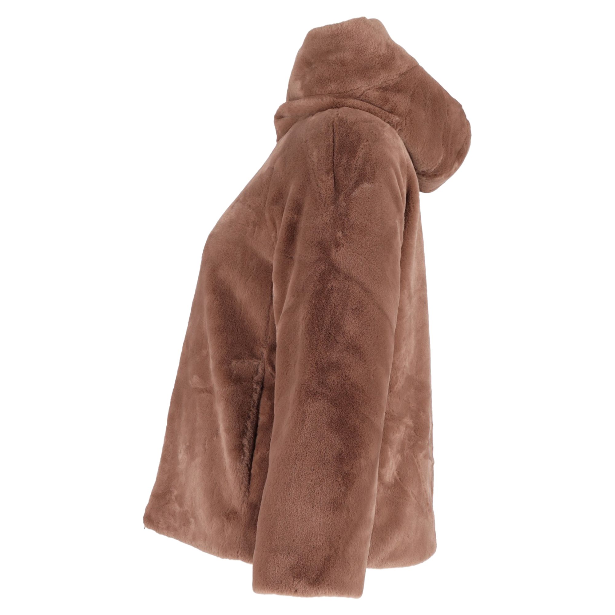 Herno Preloved Faux Fur Hooded Jacket in Brown Polyester