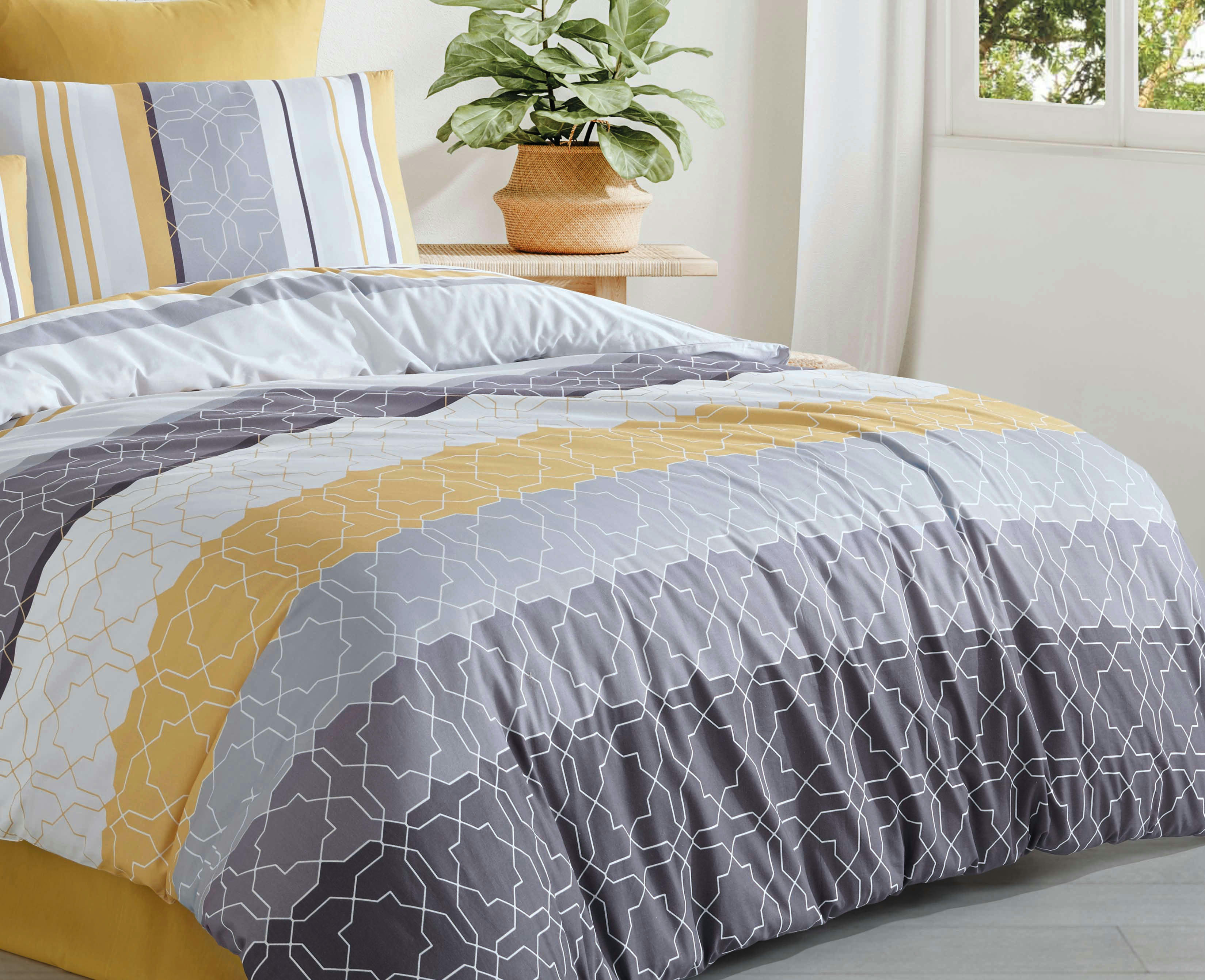 DOREN - Parure housse de couette 200x200 cm et 2 taies d'oreiller 65x65 cm