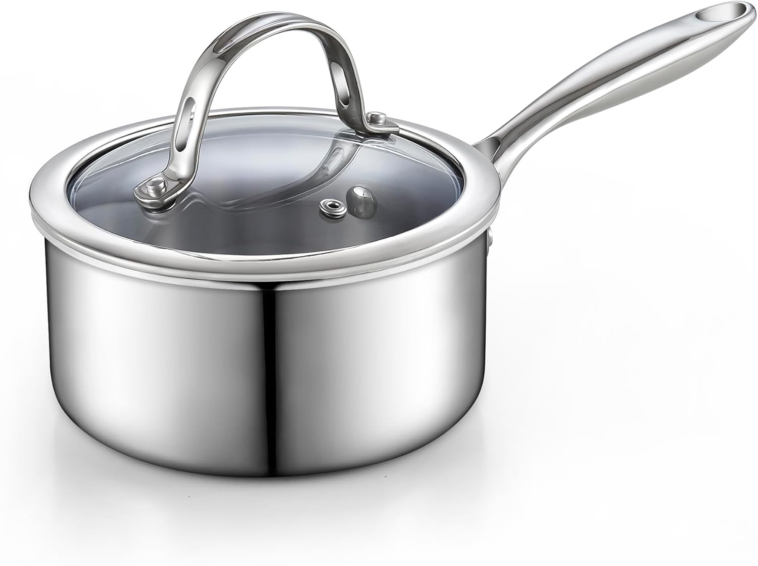 Cooks Standard Stainless Steel Saucepan with Lid, Multi-Ply Clad Sauce Pot 1.5-Quart, Silver