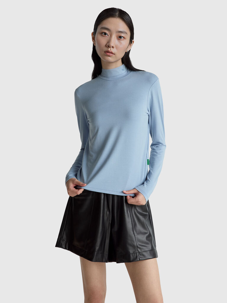 Turtleneck t-shirt in stretch viscose