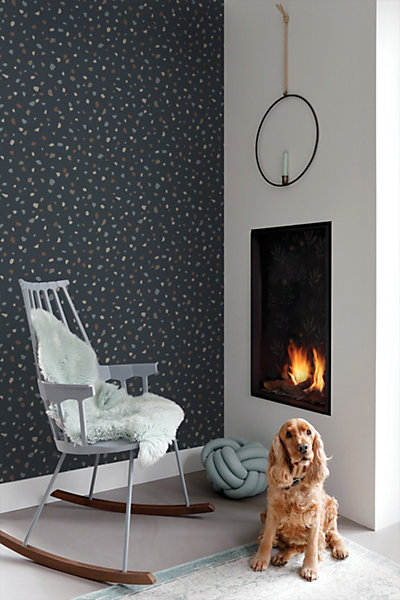 ESTAhome papier peint imitation terrazzo bleu foncé 50 x 900 cm