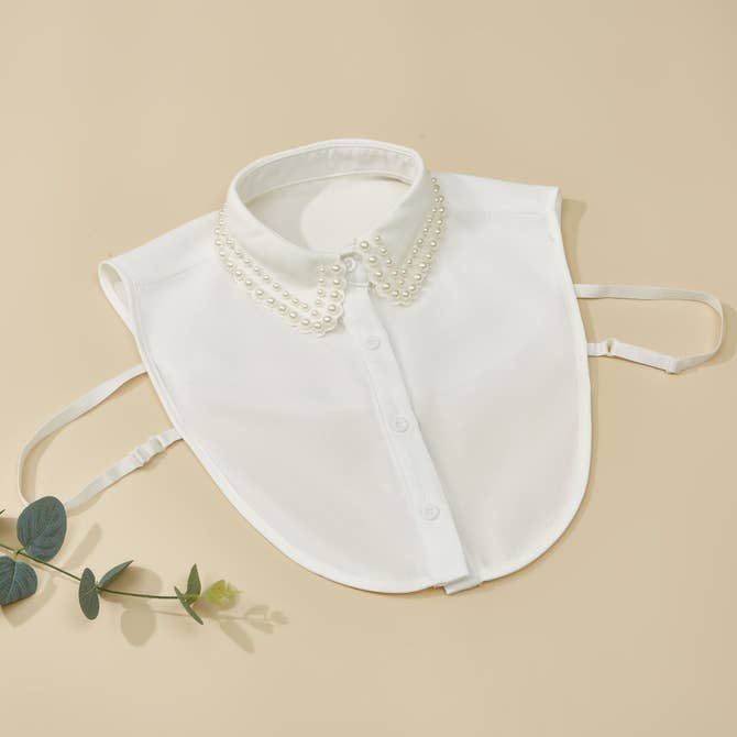 PEACH ACCESSORIES Pearl Embellished Cotton Faux Collar