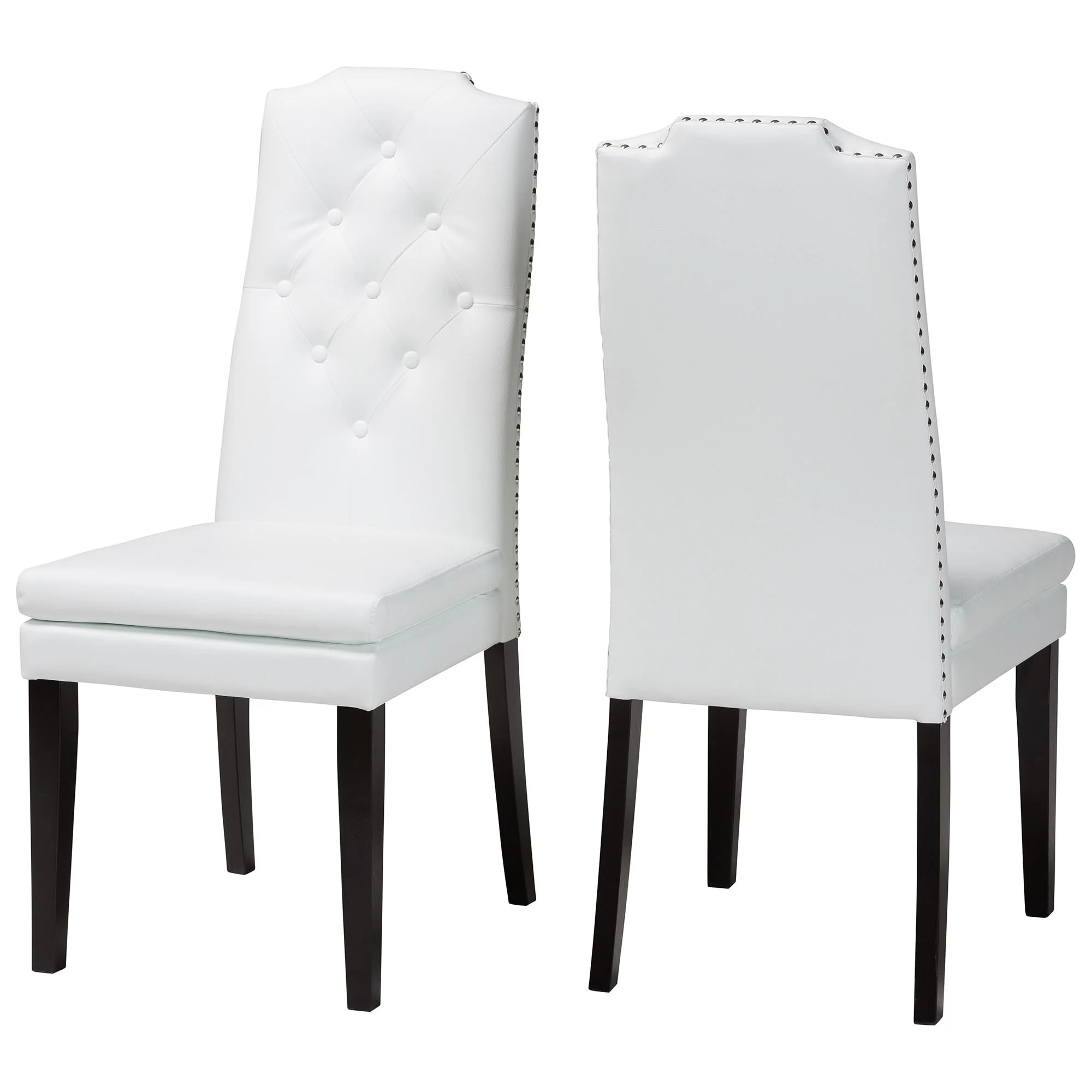 Baxton Studio Dylin Contemporary White Faux Leather with Button-tufted Nail Heads Trim Dining Chair (Set of 2)