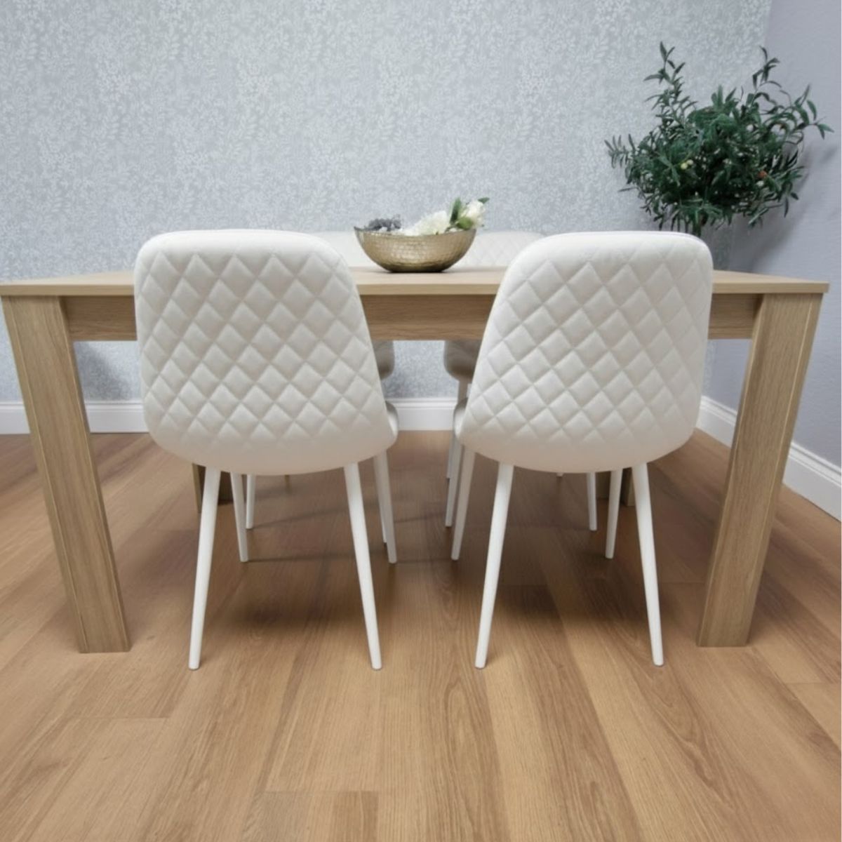 KOSY KOALA Dining Table and 4 Chairs Oak Effect Table With 4 White Chairs Dining Room Furniture