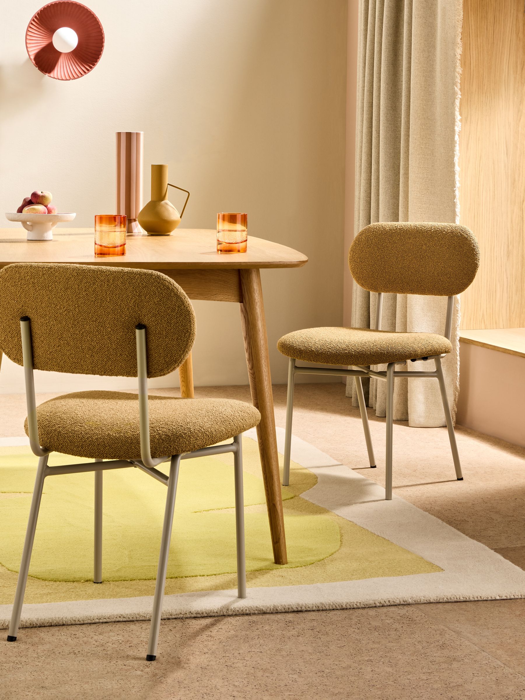 Set of 2 Clemmie Dining Chairs in Caramel Pax Boucle and Ecru Legs