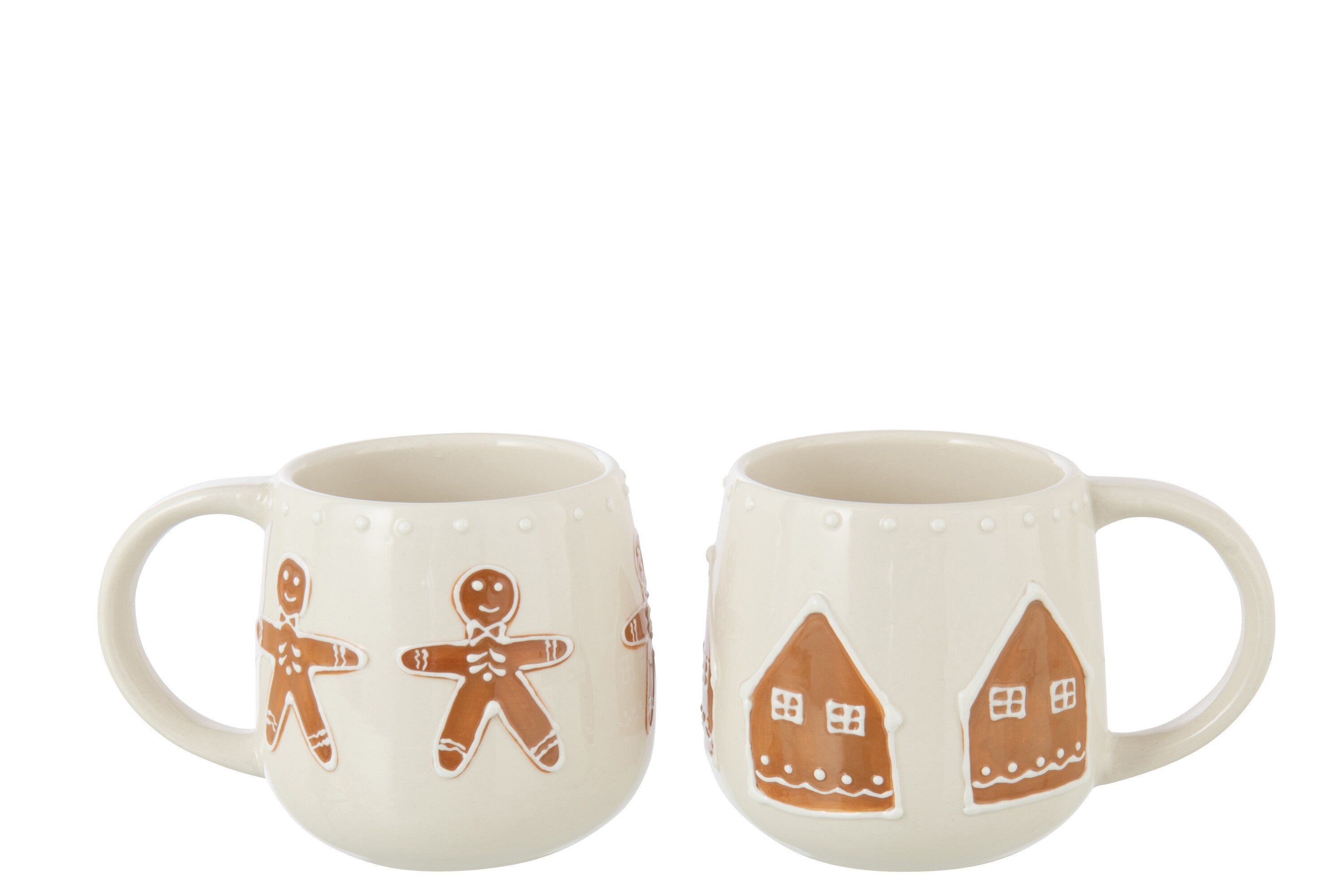 J-Line mok Cookie - keramiek - bruin/wit - 2 stuks