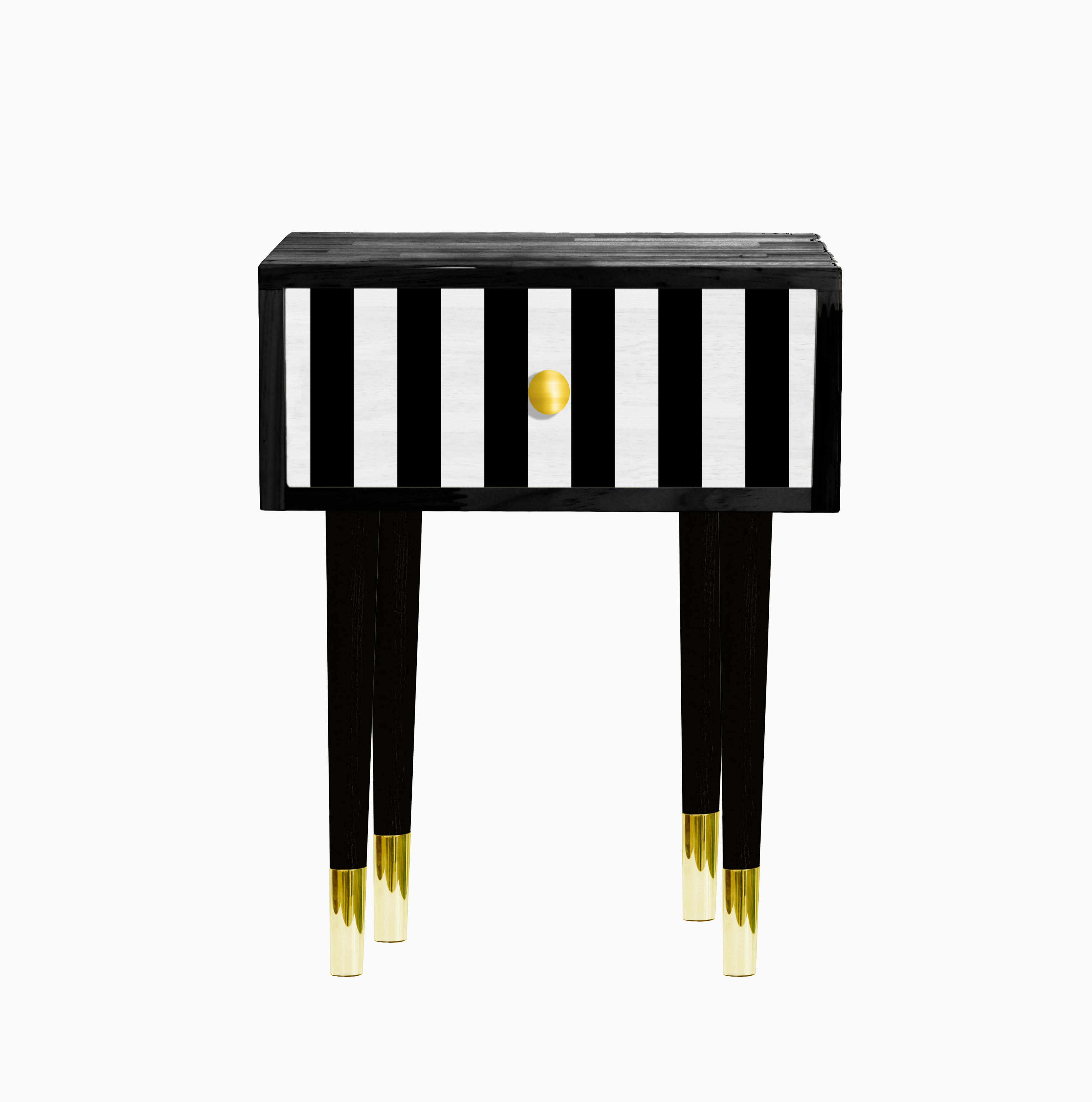 GOLDENDETAIL - Table de chevet en MDF imprimé à franges blanches et noires.