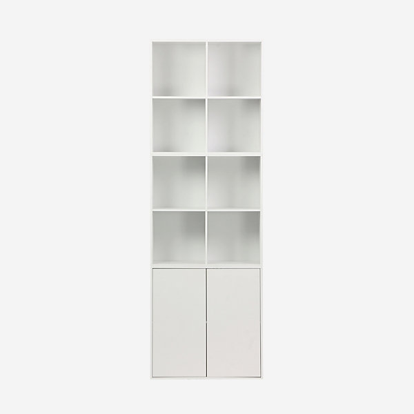 Etagère. bibliothèque modulable décor bois blanc 3 éléments - 2 portes 8 niches L 70 x P 35 x H 210cm - Kompo