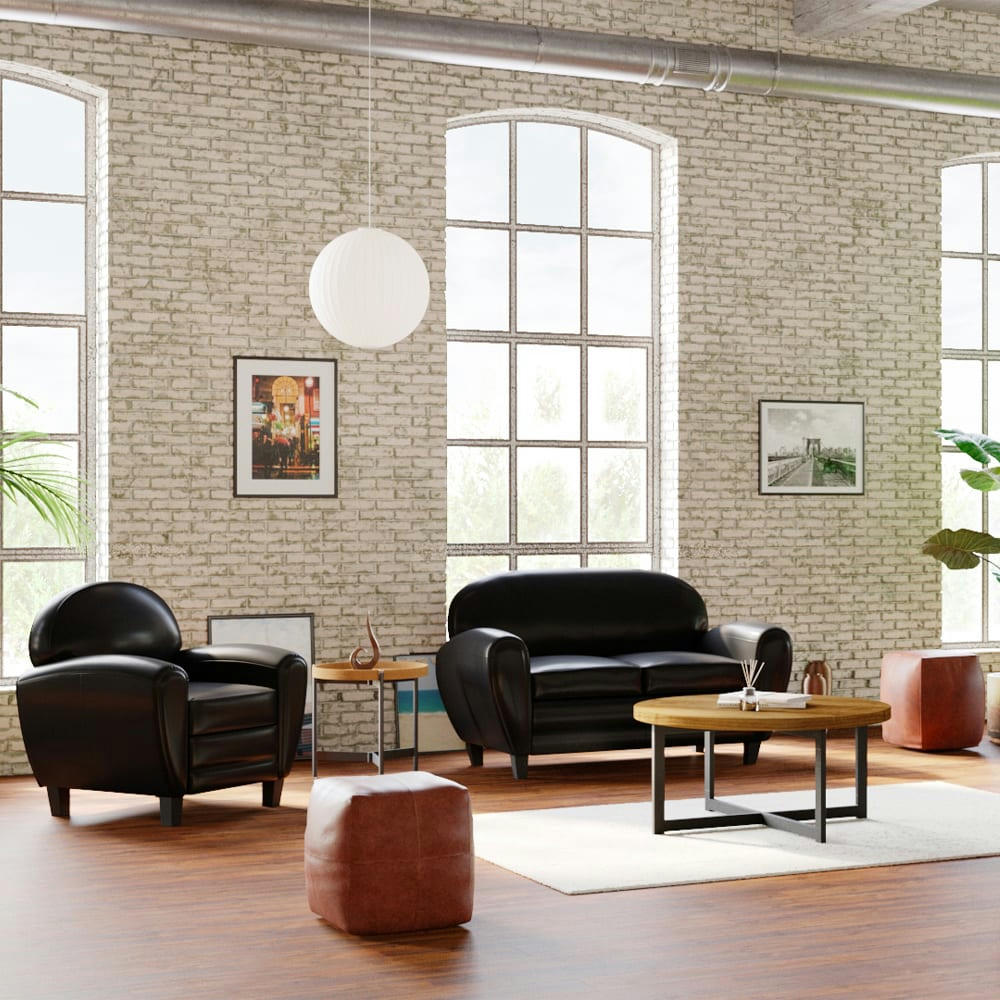 CLUB - Fauteuil noir en croute de cuir enduite