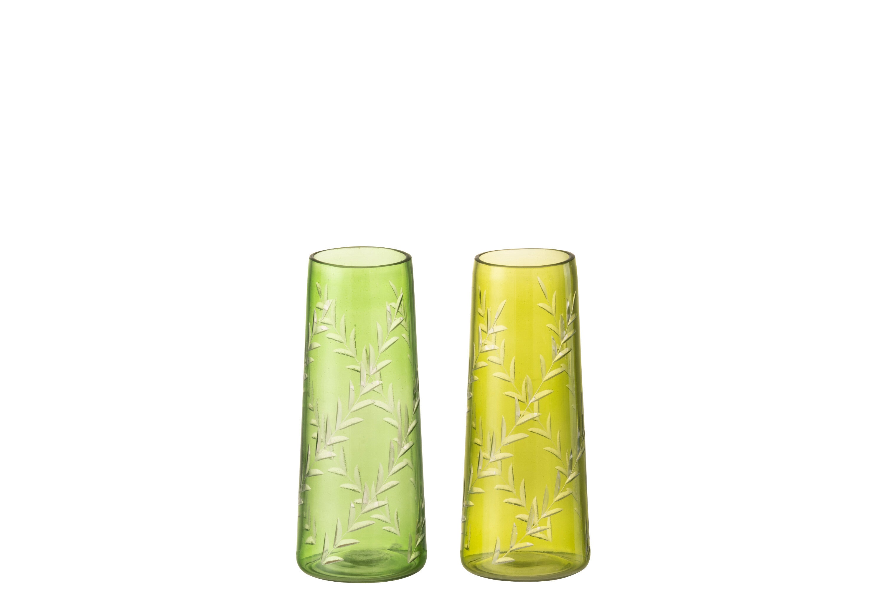 J-Line vaas Bladeren - glas - groen - small - 2 stuks - 15 cm hoog