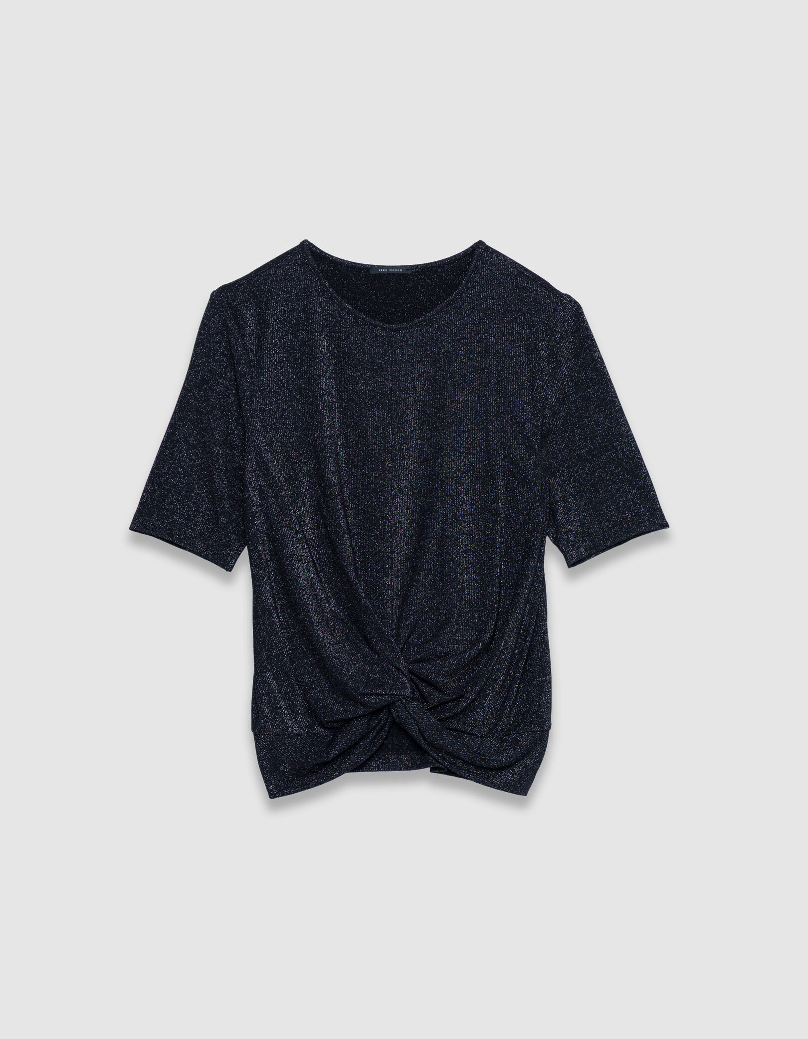 Tee-shirt noir pailleté effet drapé avec noeud Femme