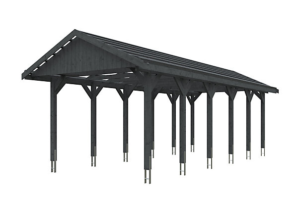 Carport SKAN HOLZ Wallgau 380 x 900 cm, traitement coloré gris ardoise, avec lattis