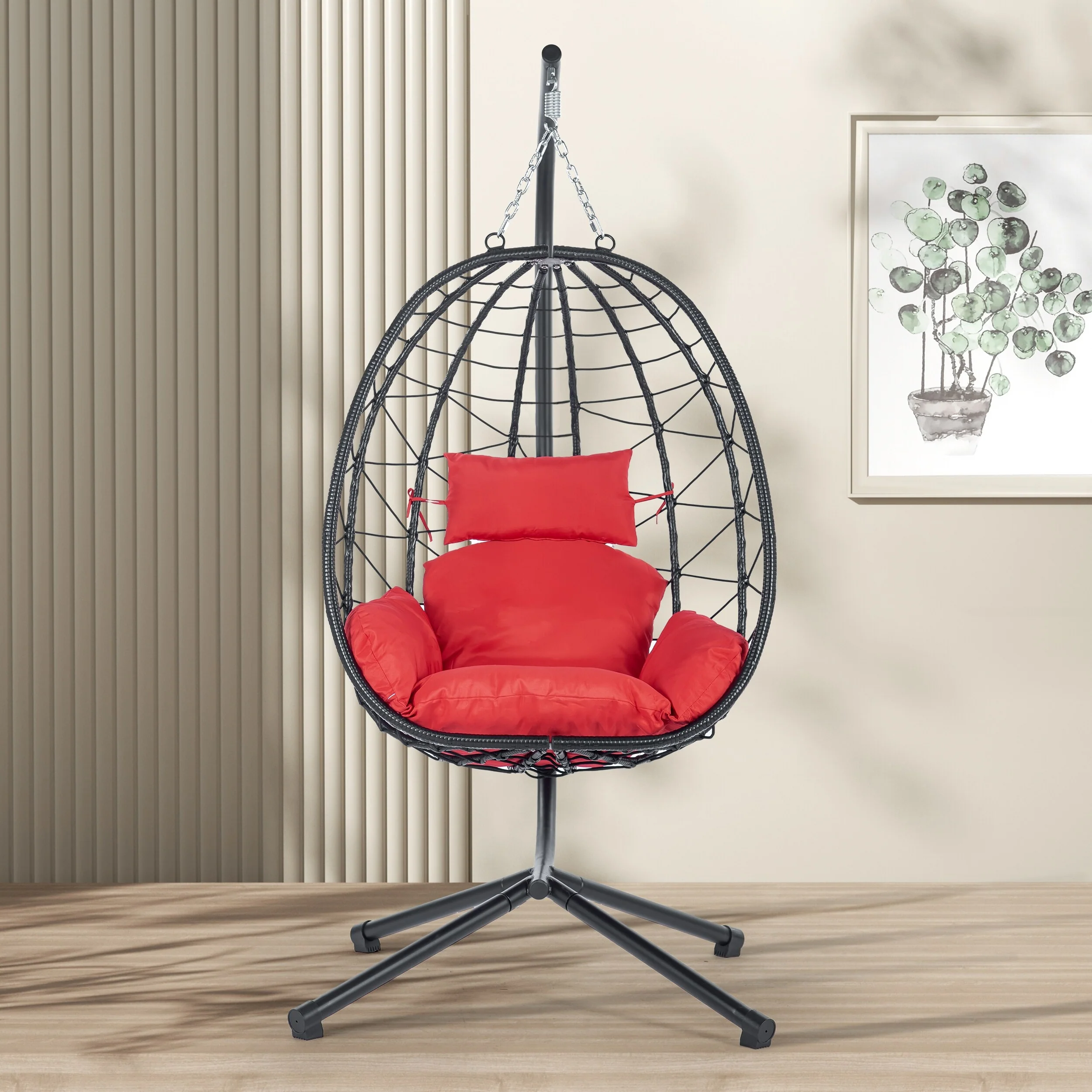 Rattan Swing Chair Hanging Chair with Anti-Slip & Anti-Floor Scratch, Egg Chair with Adjustable Position Pillow