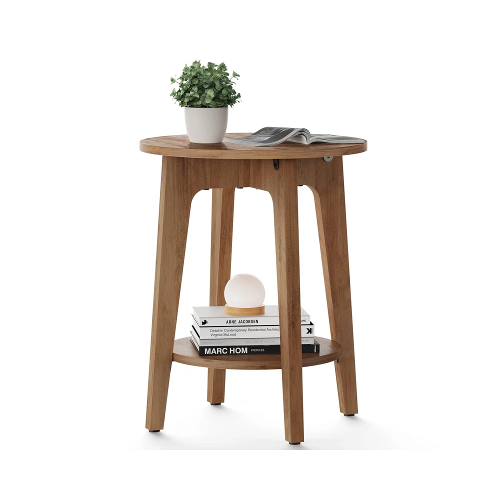 Table d’appoint ronde avec étagère pour petits espaces