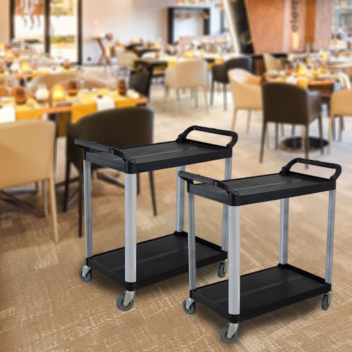 SOGA 2-Pack 2-Tier Portable Kitchen Trolley Cart with Wheels 845x430x940mm Black