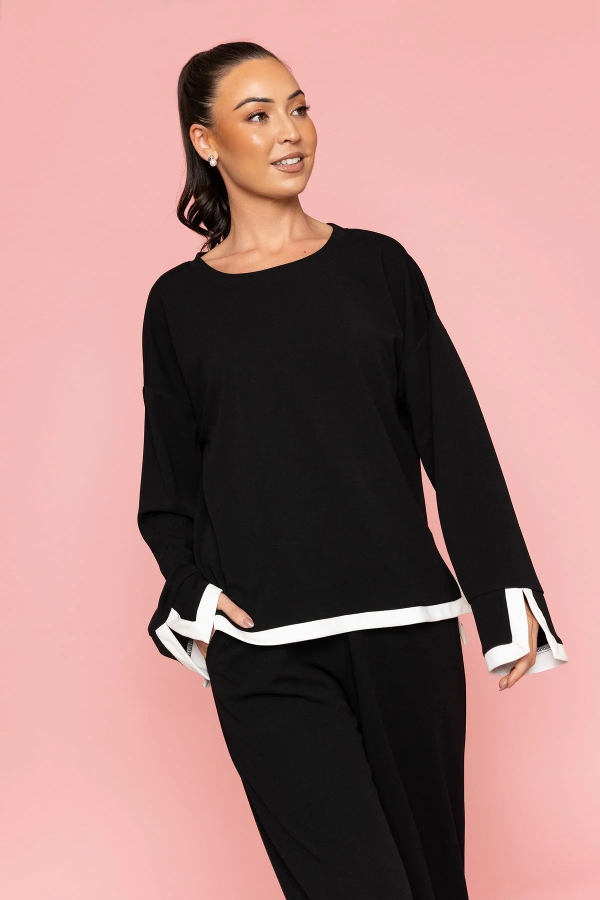 Black Contrast Trim Top
