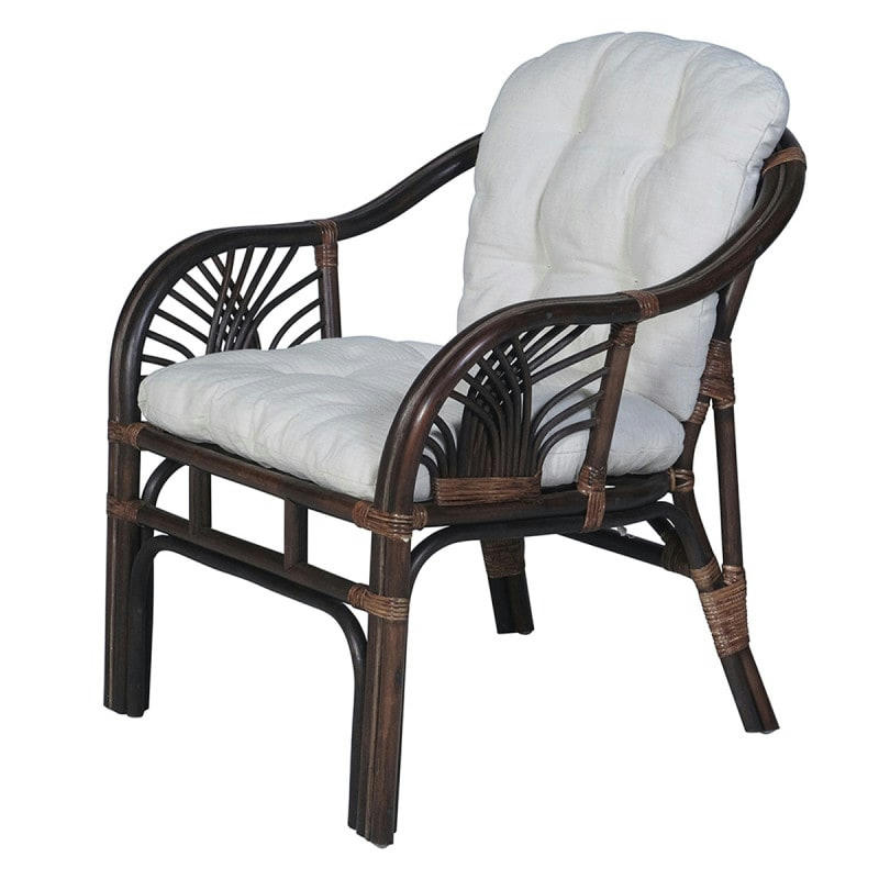 SOLLER - Salon 4 places en rotin marron coussin blanc