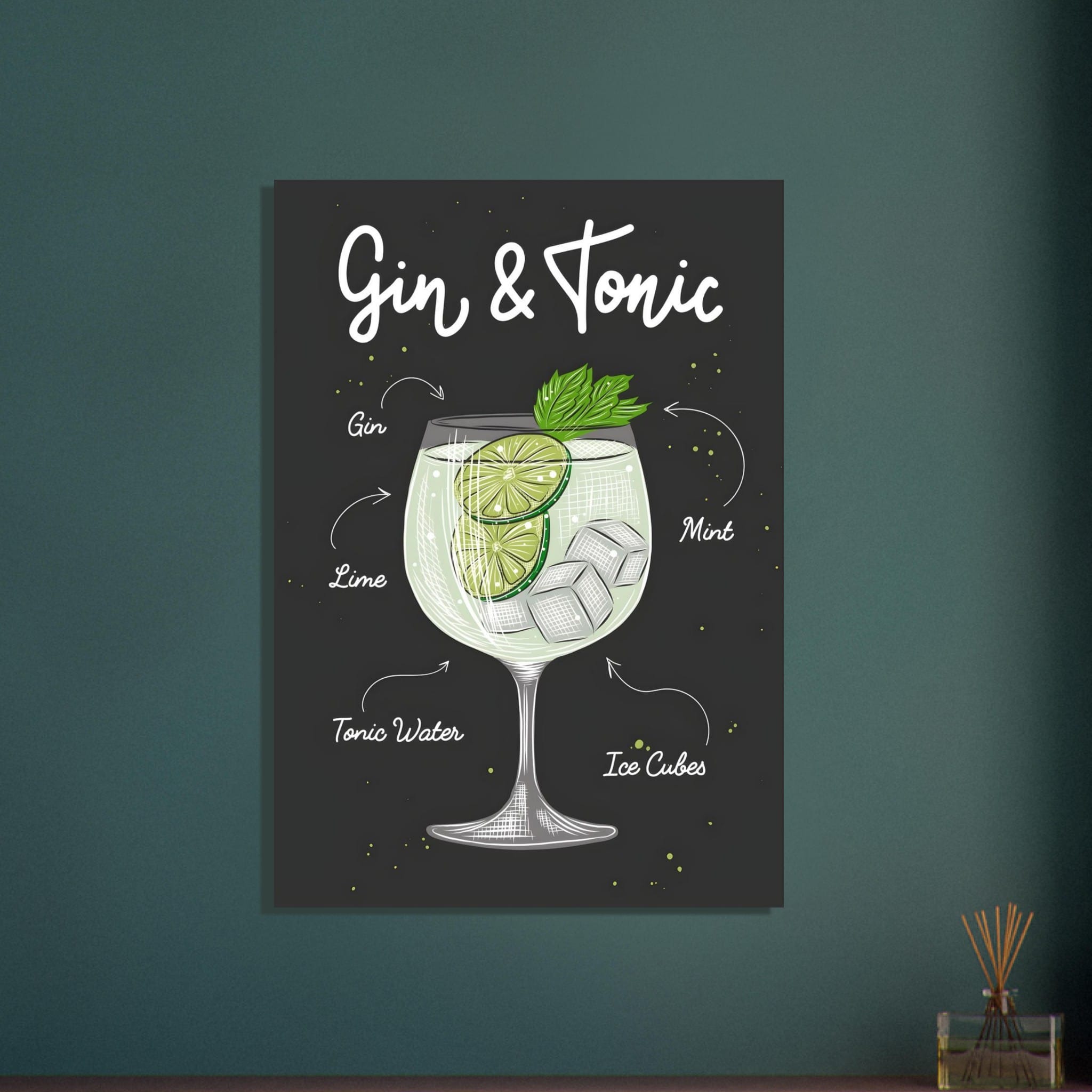Artfulprints Gin Tonic cocktail – Illustratie  poster 70x100 cm