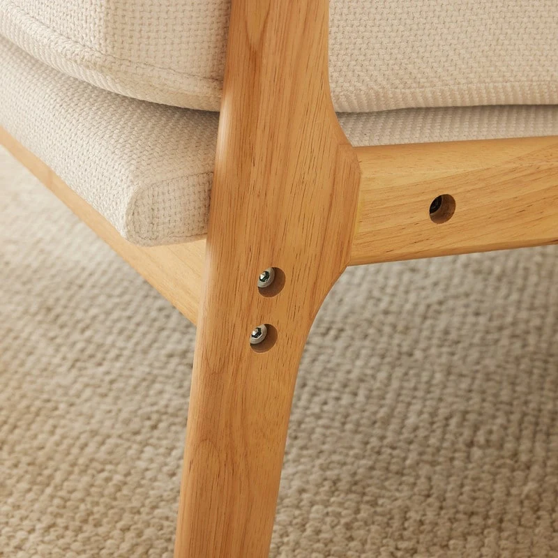 Upholstered Coarse Linen Blend Accent Chair with Wooden Legs and One Pillow