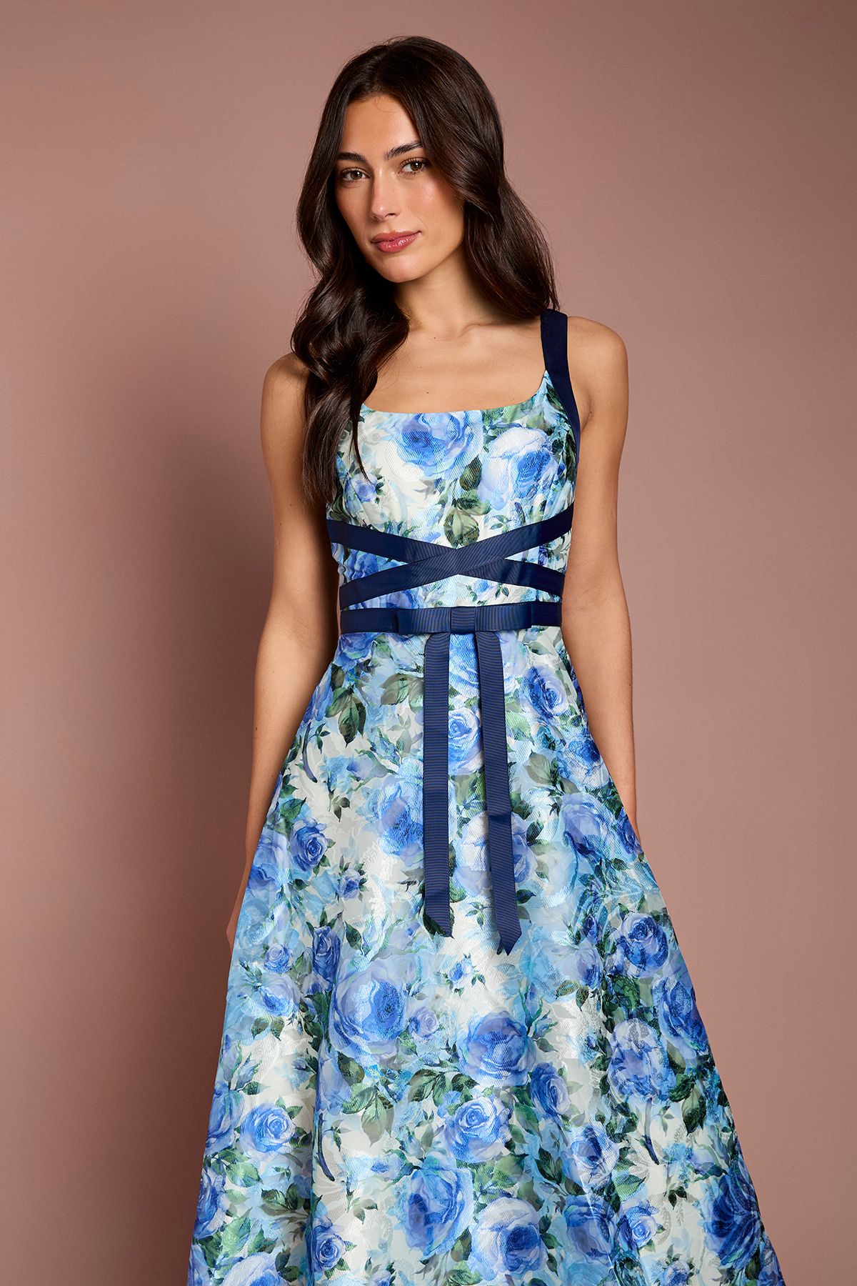 Coast Cross Front Floral Jacquard Midi Dress