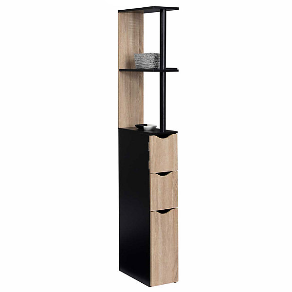 Meuble WC étagère WILLY bois 3 portes noir et hêtre
