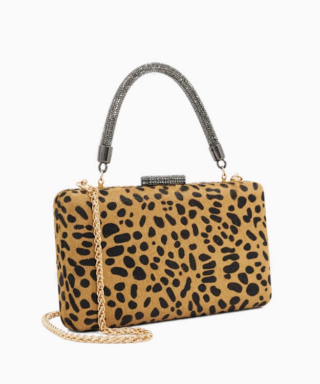 Beaut Leopard - Diamante Handle Evening Bag