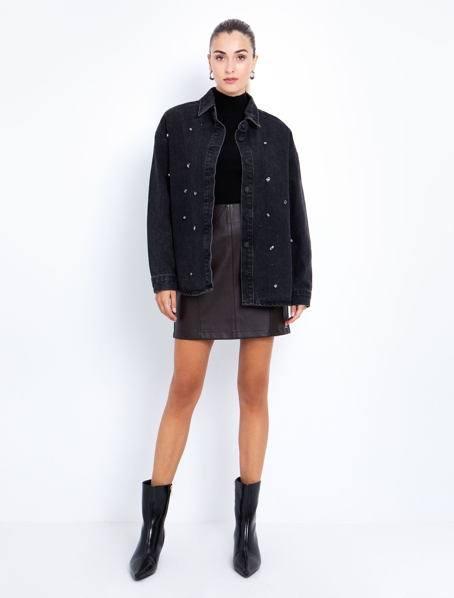 Denim overshirt με κρύσταλλα