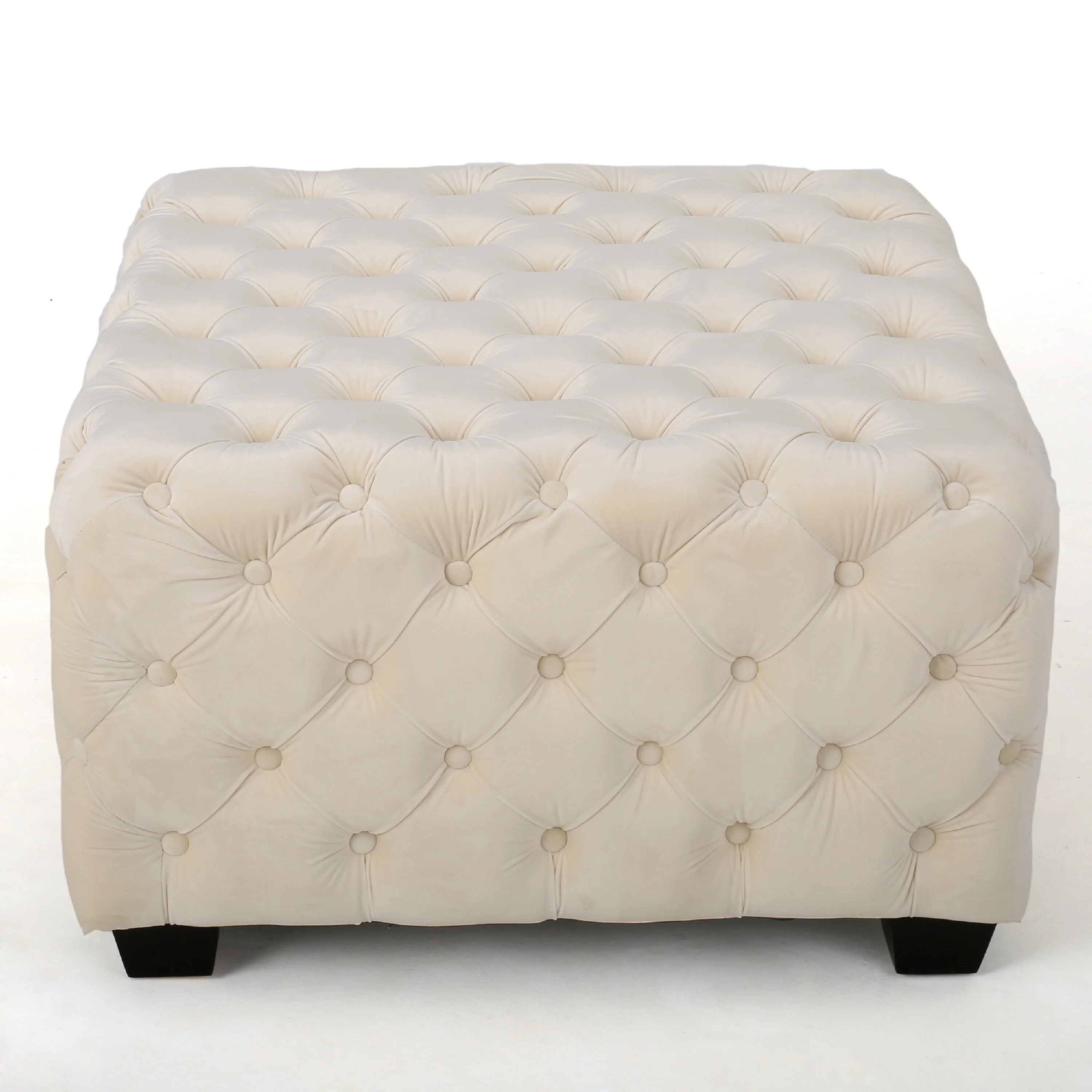 Lavie Ottoman, Tapered Legs, Ivory Diamond Stitch Velvet, 29 Inch