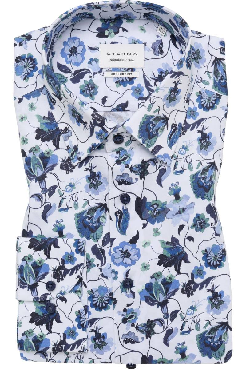 ETERNA Comfort Fit Hemd blau, Bedruckt (super langer Arm)