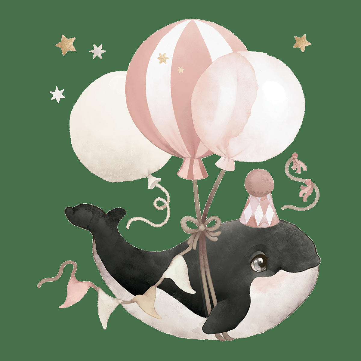 SELENE - Grand sticker orque et ballons en vinyle mat rose