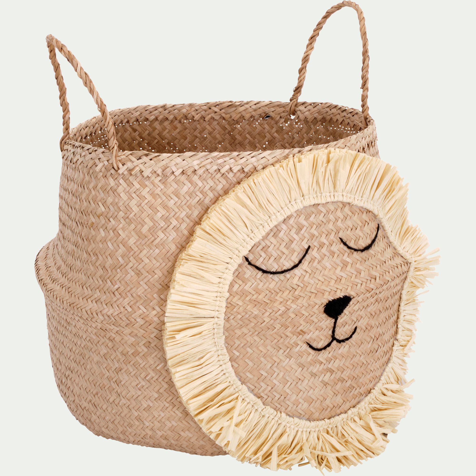 SIMBA - Panier de rangement lion en jonc de mer D40cm - naturel