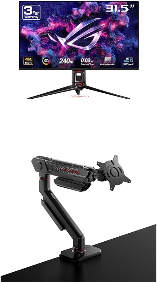 ASUS ROG Swift 32” 4K OLED Gaming Monitor (PG32UCDM) ROG Ergo Monitor Arm (AAS01)